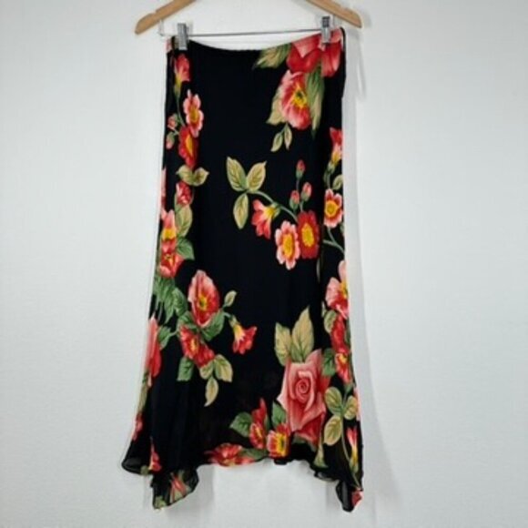 Jessica Howard Black Floral Asymmetrical Hem Pull On Skirt Whimsygoth Fairy Goth - Picture 6 of 6